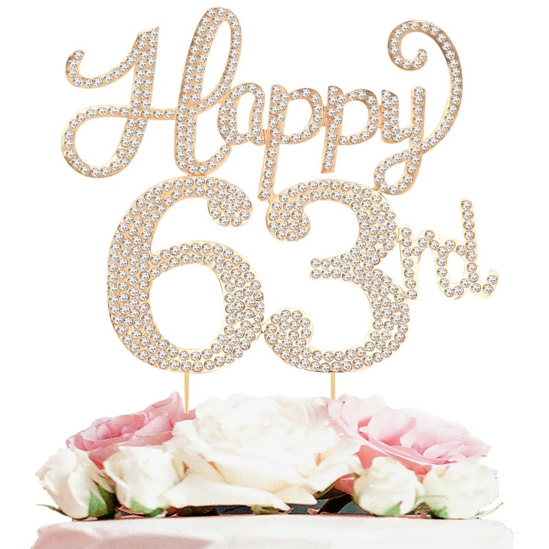 LASKYER Happy 63rd Birthday Decorations,63rd Birthday Gold Rhinestone Cake Topper - Cheers to 63 Years Old Bday Party Metal Sparkly Cake Centerpieces Sign. - Image 1